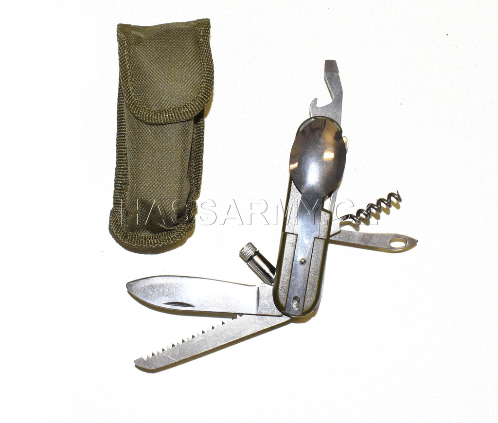 Nůž kapesní s příborem a pouzdr. OLIV světýlko