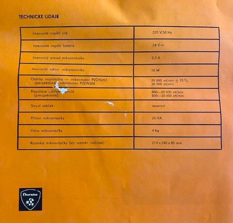 Vrtačka zubní přenosná el. 669